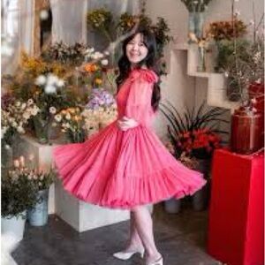Ivy City Co Pink Pleated Sundress Mock Neck Sleeveless